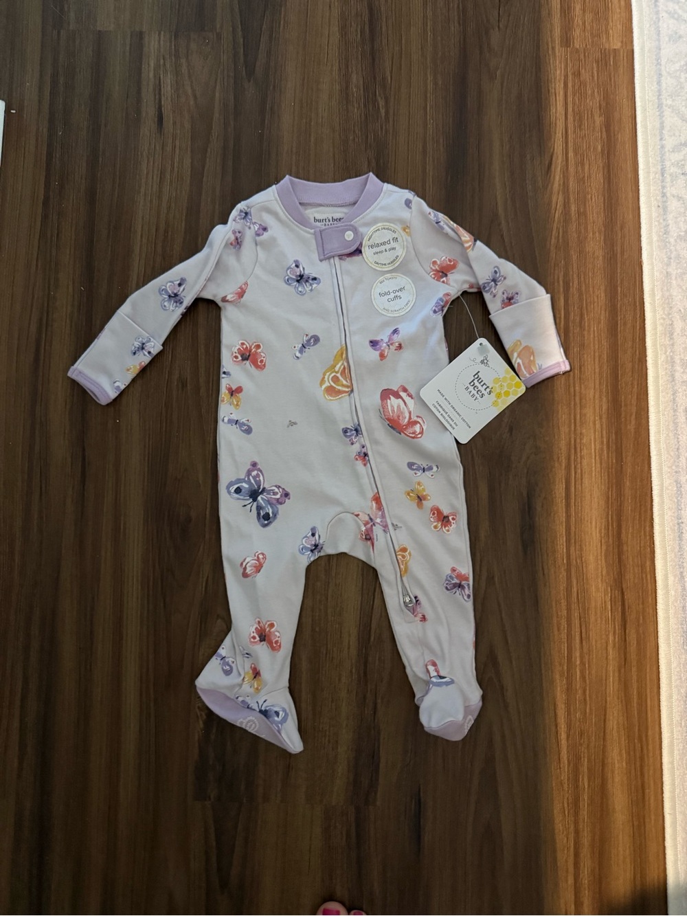 NWT Burt's Bees Baby Lavender Butterfly Footed One-Piece